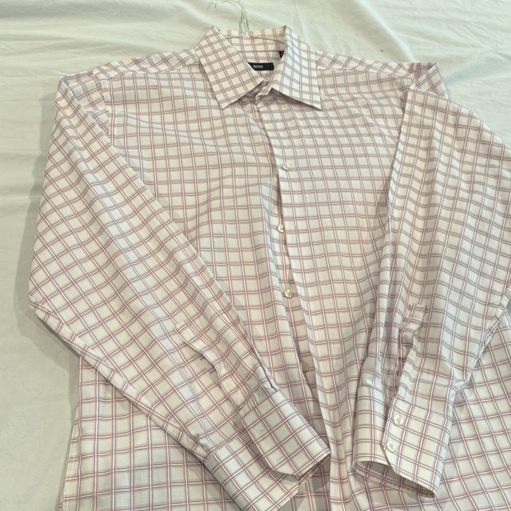 Hugo boss mens pink white check 17” 34-35